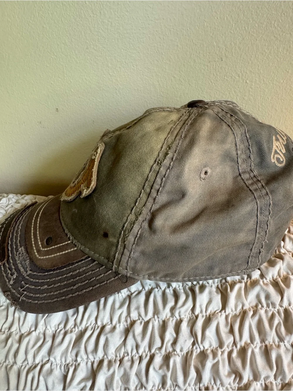 True Religion Distressed Horseshoe & Leather Baseball Hat